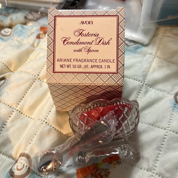 Avon Fostoria Condiment with Dish Spoon Ariane Candle 1981 Hand Cut Crystal Dish - Picture 7 of 12